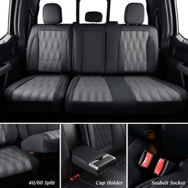 Coverado Rear Leather Seat Covers for Ford F150 2015-2026, F250 F350 F450 2017-2026, Car SUV Pickup Truck Seat Protection, Black&Gray