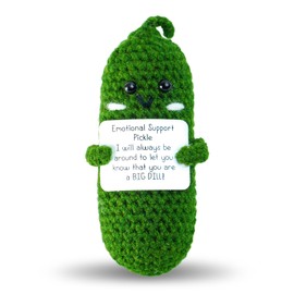 DHOEM Positive Pickle Funny Gifts,3 inch Mini Emotional Support Pickle with Unique Positive Card for Cheer Up Friend Gifts,Cute Crochet Wool Doll for Birthday Gifts(Emotional Pickle)