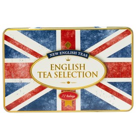 New English Teas Union Jack Flag Tin 72 Teabag Selection – English Breakfast, Earl Grey & English Afternoon – Traditional British Tea Gift