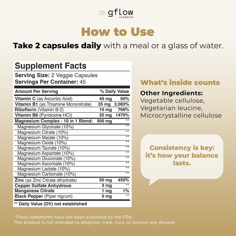 gflow vitamins Magnesium Complex Supplement - 10 Active Forms, Glycinate,