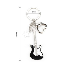 Stainless steel keyring with guitar pendant, gift idea for music lovers and as a personal gift for women, good friends and mum, ideal for birthdays and as small gifts, silver