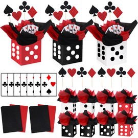 WinnerWhy 8 Sets Casino Party Decorations Themed Table Centerpieces Casino Night Table Party Toppers with White, Black, Red Dice Box Poker Cutouts and Sticks for Night Decor Birthday