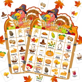 JUESMOS 24 Players Fall Bingo Card Turkey Pumpkin Fall Thanksgiving Bingo Games for Kids Adults Fall Festival Games Set for Family Friends Thanksgiving Harvest School Classroom Activities Supplies