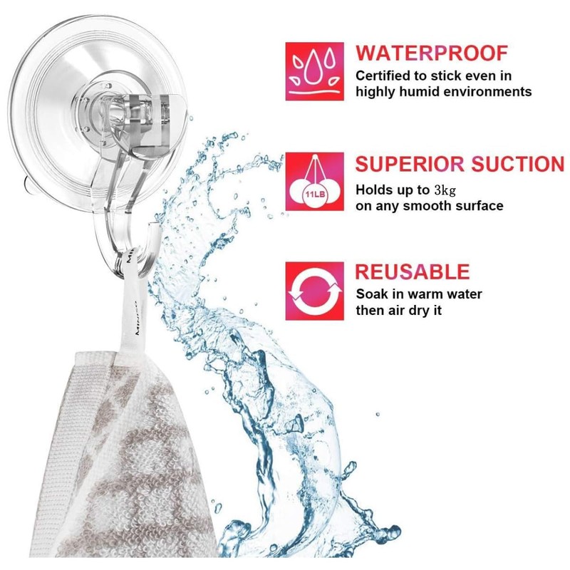 Suction Cup Hooks Strong, 4 Pieces Suction Cup Hook Set,