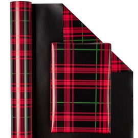 WRAPAHOLIC 30 Inch Jumbo Reversible Plaid Wrapping Paper - 30 Inch x 33 Feet - Red and Black Plaid Christmas Wrapping Paper for Christmas, Birthday, Baby Shower, Holiday