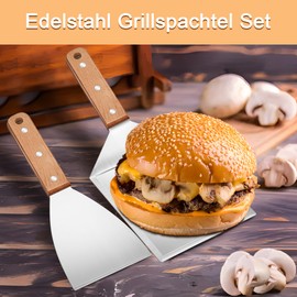 Herogo Grill Spatula Set, 2 Pieces Stainless Steel Plancha Spatula and Large Grill Spatula for Smash Burgers, Teppanyaki, BBQ Accessories, Grill Gifts for Men, Dishwasher Safe - Wooden Handle