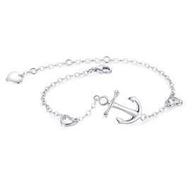 BlingGem Women's Charm Bracelet Tree of Life Heart Bracelet White Gold Plated 925 Sterling Silver Religious Symbol Bracelet Adjustable Jewellery for Mother's Day, Silver