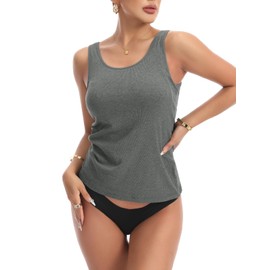 Air Curvey Women's Ribbed Tank Tops Build in Bra Summer Crewneck Y2K Tanks Casual Sleeveless Shirts Outfits 2025 Dark Gray L