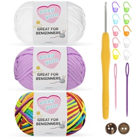 Crochet Yarn Chunky Yarn Thick Yarn for Crochet Chunky Wool for Crochet 3x50g Crochet Yarn for Beginners Amigurumi Yarn Cotton Yarn with 3.5mm Crochet Hook Crochet Starter Kit (Unicorn)