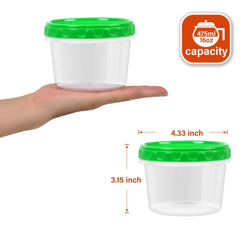 EONJOE 16 oz Plastic Freezer Containers with Lids 2 Cup