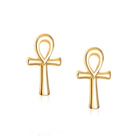 Christian Religious Symbol of Life Egyptian Dangle Lever Back Ankh Cross Stud Earrings for Women Teenagers Polished .925 Sterling Silver, Sterling Silver, No Gemstone