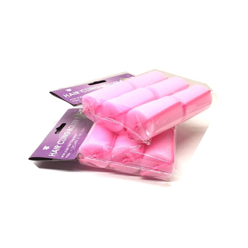 Set of 12 Large Pink Foam Sponge Hair Rollers