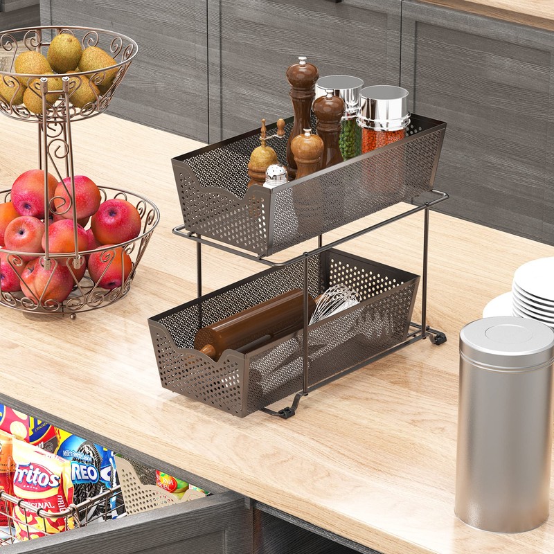 Simple Houseware Cabinet 2 Tier Perforated Basket Drawer, Bronze -