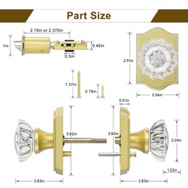 HOSOM Glass Door Knobs with Lock, Privacy Door Knob, Keyless Gold Door Knobs, Crystal Door knobs Interior Door Lock for Bedroom, Bathroom, Gold