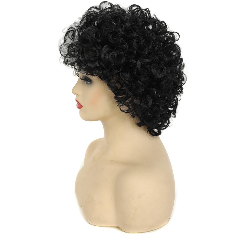 Short Curly Wig Black and White Wavy Hair Curly Wig