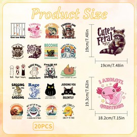 EoBeCy 20 Sheets Funny Animal Iron on Transfers for T-Shirts, Sarcastic Cat Chicken Goose DTF Transfers Ready to Press Heat Transfers Vinyl, Iron on Decals for Clothes Bag Pillow Covers DIY Crafts