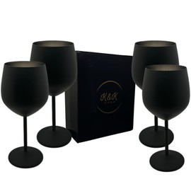 K&K Home - Copas de vino negras irrompibles de acero inoxidable mate, 18 onzas, juego de 4 copas de vino de metal de colores, perfectas para exteriores, bodas y fiestas