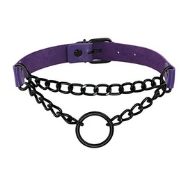 Manfnee PU Leather Choker, Punk, Goth, Emo Circle Necklace, Chain Choker for Women, Men, Adjustable
