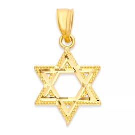 Golden Fire Solid Gold Star of David Pendant in 10k or 14k - 16 in, 10k