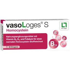 vasoLoges® S Homocysteine - 30 Tablets - Combination for Homocysteine Lowering - Dietary Supplement to Support Normal Homocysteine Metabolism with Additional Vitamin B1