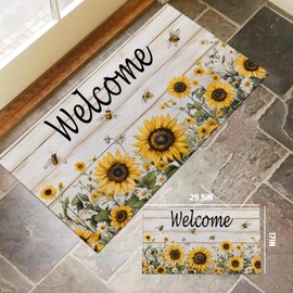 amepay Sunflower and Bees Welcome Indoor Door Mat – Stylish 17x29.5in Non-Woven Fabric Floor Doormat with Cute Wooden Design, for Porch Insider,Bedroom,Living Room - Rustic Farmhouse Decor Rug Gifts