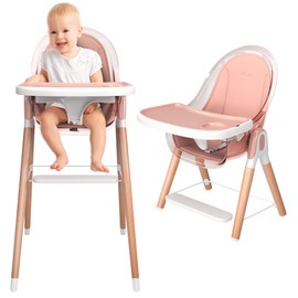 High Chair by Children Of Design Non-Reclinable 6 in 1 Baby Highchair for Babies and Toddlers, Modern wooden, Easy to Clean, Removable Tray and Cushion