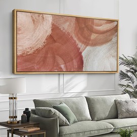 SIGNFORD Extra Large Framed Canvas Print Wall Art Abstract Swirls Terra Cotta Illustrations Modern Art Calm Warm for Living Room, Bedroom, Office - 60"x30"