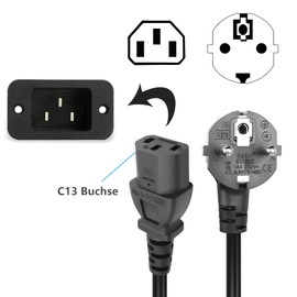 GELRHONR 3 Pin IEC Power Cable, 90° Angled CEE 7/7 to C13 Coiled Cable, Power Cable with Angled IEC Plug, C13 Coiled Cable for Monitors, PC, Printers, Scanners, TV (Straight C13)