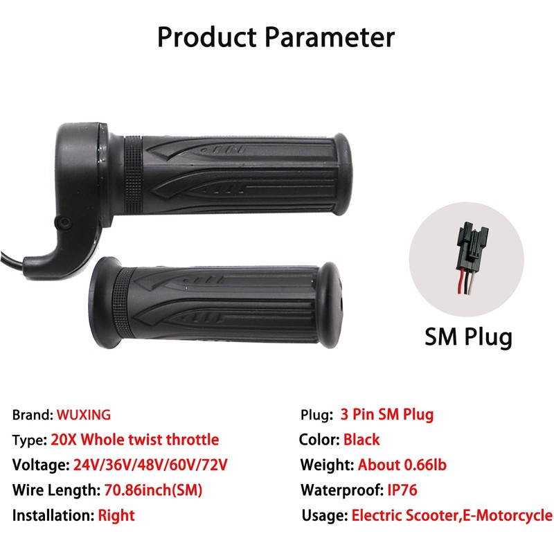 WUXING 20X Full Twist Throttle，Throttle for Electric Bike,Full Right Hand