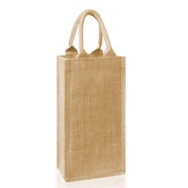 Dual Dou Burlap Jute Wine Bottle Bag,Wine Bottle Bag with Soft Cotton Handles Packaging Wine Bag for Wedding Birthday Party Holiday (1, Brown)