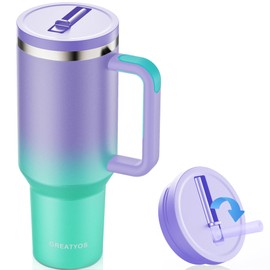 Greatyos 40 oz Tumbler with Handle and Flip Straw Lid - Upgraded Insulated Traveler Tumblers with Lids Straws Vacuum Leak Proof Stainless Steel 40oz Cup Mug Gifts for Men Women Him Her (Oasis)