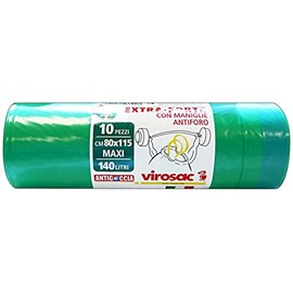 VIROSAC Rubbish Bags 80 x 115 cm Green Pack of 10 Extra Strong Yellow L