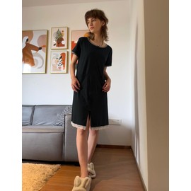 Ekouaer Womens Zipper front Housecoats Short Sleeve Bathrobes Lace Trim Nightgown with Pockets