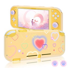 DLseego Protective Case Suitable for Switch Lite Console 2019, TPU Soft Shell Anti-Slip Shock-Absorption Protective Heart Games Case Accessories with 2 PCS Cute Cat Paw Thumb Grips Caps-Clear Pink