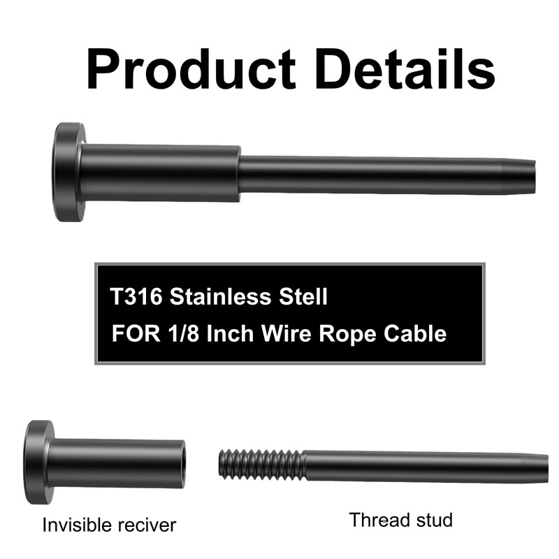 SOTTORICH 10 Pack 1/8" Black Stainless Steel Invisible Receiver and