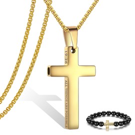 Breathing Anxiety Necklace for Men Cross Pendant Breathing Necklace for Anxiety Stress Relief Relaxation Mindfulness Meditation Men Women Anxiety Necklace Breathing with Inspirational Bible Verse (19:26 ALL THINGS ARE POSSIBLE, Gold)