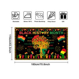 Mocsicka Black History Month Backdrop Banner African Amercian Festival Holiday Party Decorations Banner for Photopgraphy Photo Booth Backdrop (Black, 70.8x43.3 inch)