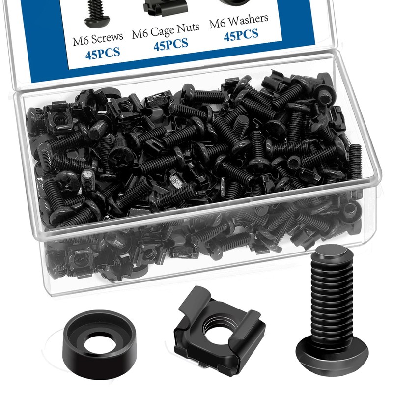 Sunxeke 45 Pack M6 x 16mm Rack Mount Screws,Cage Nuts