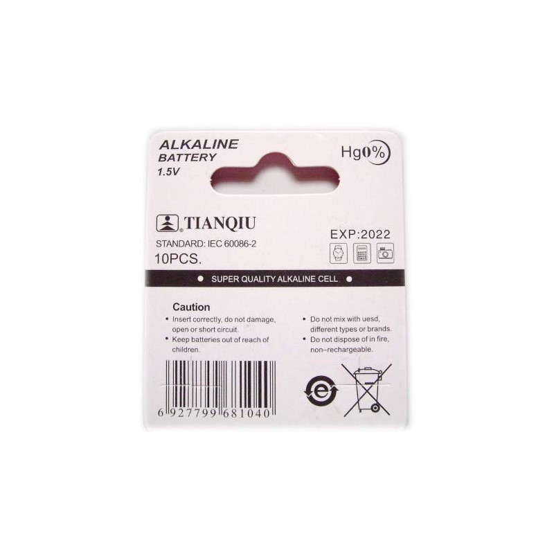 TIANQIU LR626 Alkaline Button Cell 10 Pack AG4