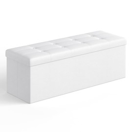 SONGMICS SONGMICS MAZIE Collection - 43 Inches Folding Storage Ottoman Bench, Ottoman with Storage, Foot Rest Stool, Load 660 lb, for Living Room, Synthetic Leather, White ULSF702
