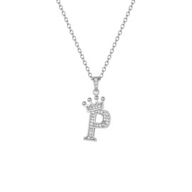 Hcvone Initial Silver Necklace Charm Choker Jewellery Birthday Christmas Letter A Dainty Crown Crystal Pendant Alphabet Necklaces For Girls Teen Women (P)