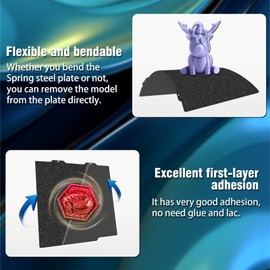 JUUPINE For Bambu Lab A1 Mini PEI Building Board, Double Sided Heated Spring Steel Platform, Flexible Platform 184 x 184 mm, Smooth Black PEI + Textured Black PEI Printing Plate