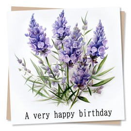 Lavender Happy Birthday Card - A very happy birthday - Beautiful Flowers Card For Women - Made in UK