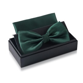 Massi Morino Bow Tie with Pocket Square for Men Set - Suit Men's Bow Tie for Wedding - Adjustable Bow, dark green