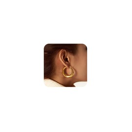 Moodear Large Hoop Earring for Women - Chunky 14K Gold Plated Thick Hoops Lightweight Earrings Trendy