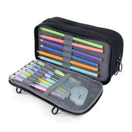 ZIPIT Half & Half Pencil Case, Large Pencil Case for School and Office, Case, Cosmetic Bag with Organiser, Pencil Case, Black