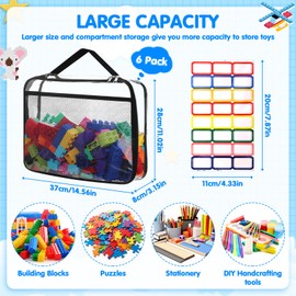 6 Packs Large Toy Storage Bags with Zipper & Mesh Pocket, Reusable Clear PVC Board Game Storage, Travel Waterproof Organizer Bags with Zipper for Building Blocks, Puzzle, Books, 14.56x11.02x3.15inch