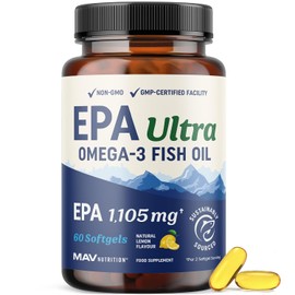 EPA Ultra 1,105MG | Heart Health & Cellular Function Support | Omega 3 Fish Oil | 1,650MG Total Omega-3 Fatty Acids | High Strength EPA Supplement | Sustainably Sourced & Gluten-Free | 60 Ct