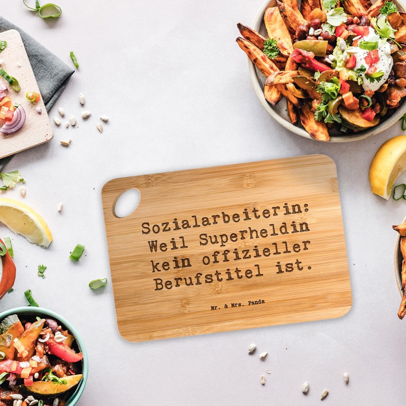 Mr. & Mrs. Panda Bambus - Schneidebrett Spruch Sozialarbeiterin Heldin