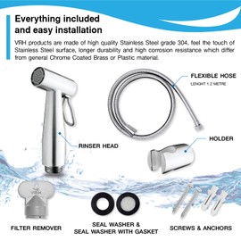VRH Bidet Sprayer for Toilet and Baby Cloth Diaper Sprayer, Handheld Shattaf Bidet Spray for Toilet with Stainless Steel and Complete Accessories FXVH0-0040ES
